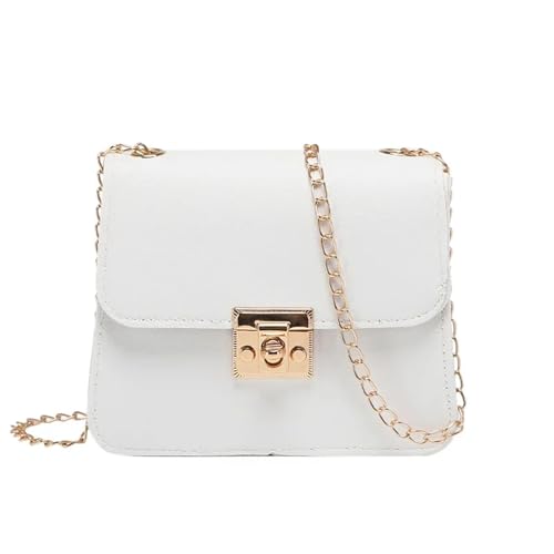 ZRHWSPD Umhängetasche Damen Frauen Taschen Kette Umhängetasche Einfarbig Mini Flap Bag Messenger Umhängetasche Clutch Geldbörsen Und Handtaschen(WHITE) von ZRHWSPD