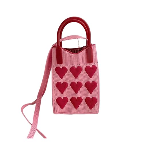 ZRHWSPD Umhängetasche Damen Gestrickte Mini Square Handtasche Handy Schultertaschen Crossbody Taschen(PinkRed) von ZRHWSPD