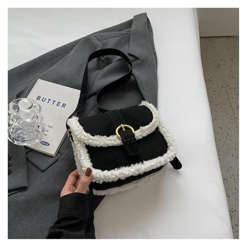 ZRHWSPD Umhängetasche Damen Retro Wildleder Leder Schultertasche for Frauen Winter warme Handtasche Designer kleine Halbkreis Sattel Umhängetasche Dame(Black) von ZRHWSPD