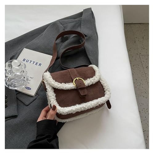 ZRHWSPD Umhängetasche Damen Retro Wildleder Leder Schultertasche for Frauen Winter warme Handtasche Designer kleine Halbkreis Sattel Umhängetasche Dame(Coffee) von ZRHWSPD