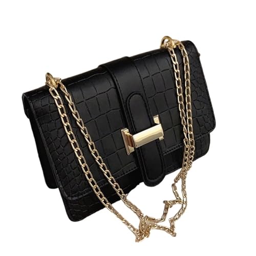 ZRHWSPD Umhängetasche Damen Stein Muster Frauen Einzelne Schulter Umhängetaschen Leder Ketten Handtaschen Messenger Tasche Kleine Quadratische Tasche(Black) von ZRHWSPD