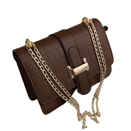 ZRHWSPD Umhängetasche Damen Stein Muster Frauen Einzelne Schulter Umhängetaschen Leder Ketten Handtaschen Messenger Tasche Kleine Quadratische Tasche(Brown) von ZRHWSPD