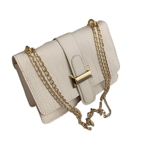 ZRHWSPD Umhängetasche Damen Stein Muster Frauen Einzelne Schulter Umhängetaschen Leder Ketten Handtaschen Messenger Tasche Kleine Quadratische Tasche(White) von ZRHWSPD