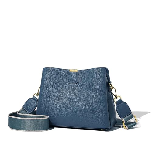 ZRHWSPD Umhängetasche Damen Weiche Echtleder-Damentaschen, einfarbig, einfache Pendler-Umhängetasche, Leder-Umhängetasche(Blue) von ZRHWSPD