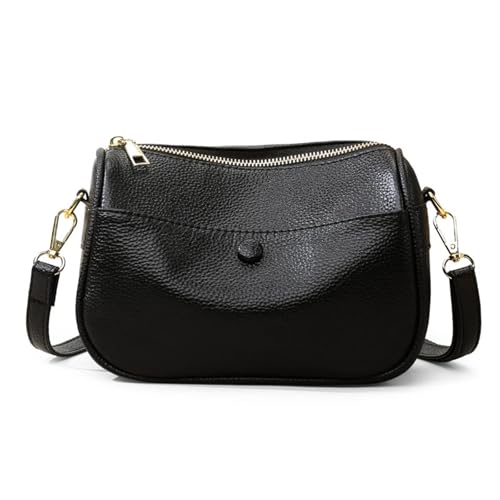 ZRHWSPD Umhängetasche Damen Weiche Leder Frauen Schulter Umhängetaschen Multilayer Casual Echtes Leder Handtasche Weibliche Tote(Black) von ZRHWSPD
