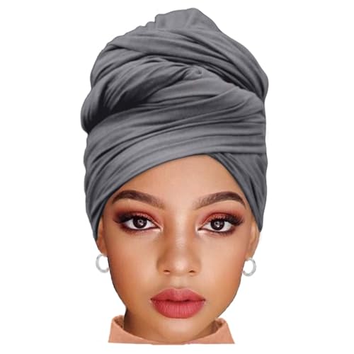 ZRQ 1 x dunkelgrauer Stretch-Hijab, extra lang, einfarbig, afrikanischer Schal, Haarschal, Jersey, Turban, modisches Kopftuch, weiche Kopftücher für schwarze Frauen von ZRQ