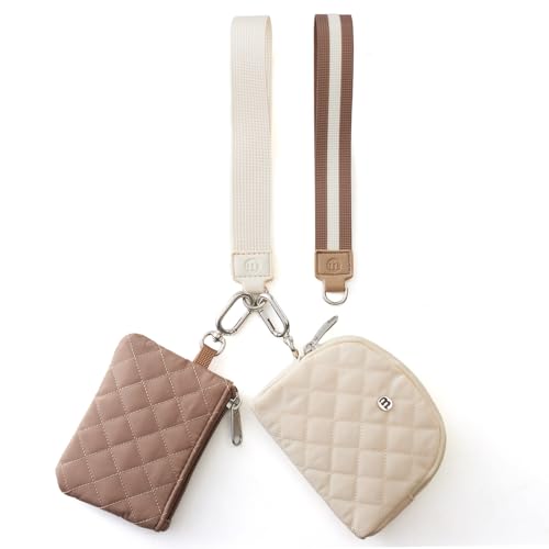 ZRRAJOY Mini-Geldbörse mit Reißverschluss für Damen, Doppeltasche, Münzbörse mit 2 Riemen, Schlüsselanhänger und Handgelenk, kleine süße Clutch für Teenager-Mädchen, kompakter Organizer für Karten von ZRRAJOY