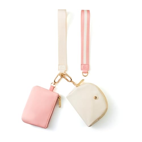 ZRRAJOY Mini-Geldbörse mit Reißverschluss für Damen, Doppeltasche, Münzbörse mit 2 Riemen, Schlüsselanhänger und Handgelenk, kleine süße Clutch für Teenager-Mädchen, kompakter Organizer für Karten von ZRRAJOY