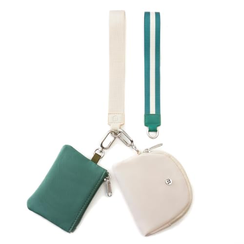 ZRRAJOY Mini-Geldbörse mit Reißverschluss für Damen, Doppeltasche, Münzbörse mit 2 Riemen, Schlüsselanhänger und Handgelenk, kleine süße Clutch für Teenager-Mädchen, kompakter Organizer für Karten von ZRRAJOY