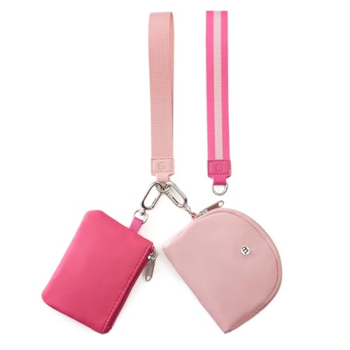 ZRRAJOY Mini-Geldbörse mit Reißverschluss für Damen, Doppeltasche, Münzbörse mit 2 Riemen, Schlüsselanhänger und Handgelenk, kleine süße Clutch für Teenager-Mädchen, kompakter Organizer für Karten von ZRRAJOY