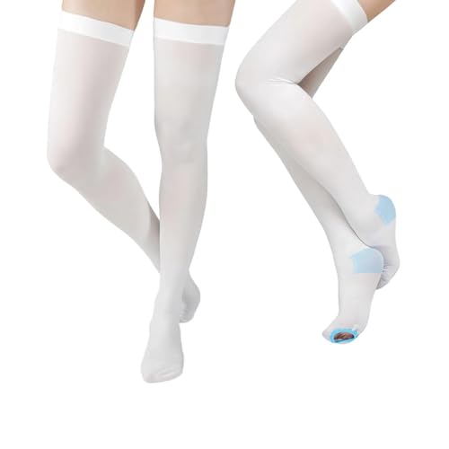Anti Embolie Ted Hose Kompressionsstrümpfe 2 Paar, Oberschenkel hohe Kompressionsstrümpfe 15-20 Mmhg, Post Chirurgie Unterstützung Kompressionsstrümpfe für Frauen & Männer (Weiß) (White 2 Pairs, M) von ZRREMRE