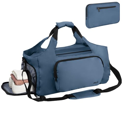 Turnbeutel für Herren Damen, Sport Duffle Bag, Reise Turnbeutel mit Schuhfach und Nasstasche, Faltbar, Leicht für Reisen, Fitnessstudio, Yoga, PK Blau, Sport von ZRSUN