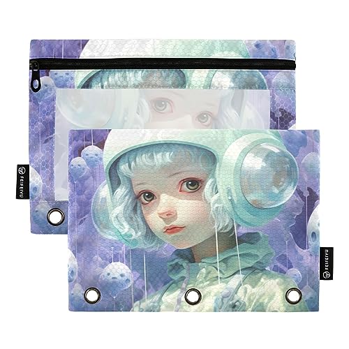 ACG Style Little Gril Anime Purple 3 Ring Binders Pencil Case 2 pcs File Folder for Office Examination Zipper Stationery Bag von ZRWLUCKY