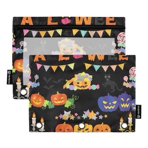 All Saints' Day Halloween Ornament Illustrationen 3 Ringbücher Federmäppchen 2 Stück Aktenordner für Büro Prüfung Reißverschluss Schreibwaren Tasche von ZRWLUCKY