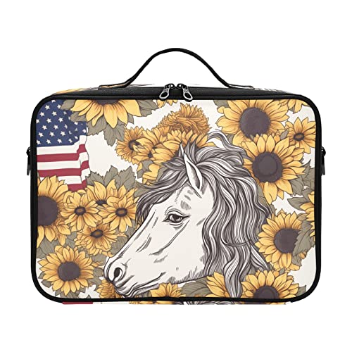 American Flag Sunflower and Unicorn portable travel cosmetic bag travel toiletry bag bag with compartments travel makeup bag with handle estuche de maquillaje para viaje for womens men men woman mom von ZRWLUCKY