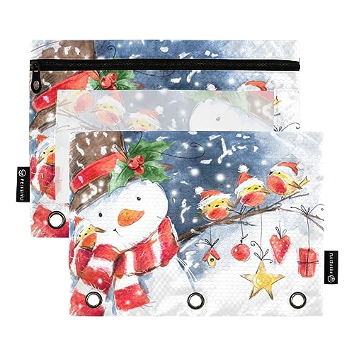 Aquarell Weihnachten Schneemann Niedlich Vogel Tier Schnee Schneeflocke 3 Ring Binders Federmäppchen 2 stücke Datei Ordner für Büro Prüfung Reißverschluss Schreibwaren Tasche von ZRWLUCKY