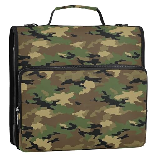 Armee-Camouflage-Ordner mit 3 Ringen, Reißverschluss mit Griff, einfach zu tragen, Schulordner, Organizer für Mittelschule von ZRWLUCKY