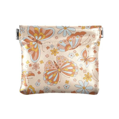 Boho Retro Schmetterlinge Rustikale Blumen Damen Leder Münzgeldbörse Praktischer Schmuck für Männer Frauen Reisen, Boho Retro Schmetterlinge Rustikale Blumen, 4.33"(L) x 3.74"(W) x 0.39"(H), Aufdruck von ZRWLUCKY