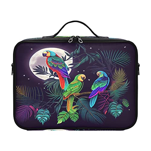 Bunte Papagei Tropica Dschungel Mond Kosmetiktasche Reise Kulturbeutel Reise Make-up Tasche Make-up Tasche mit Trennwänden Cosmetiqueras Pequenas Para Maquillaje für Damen Herren Frau Mutter Kinder von ZRWLUCKY