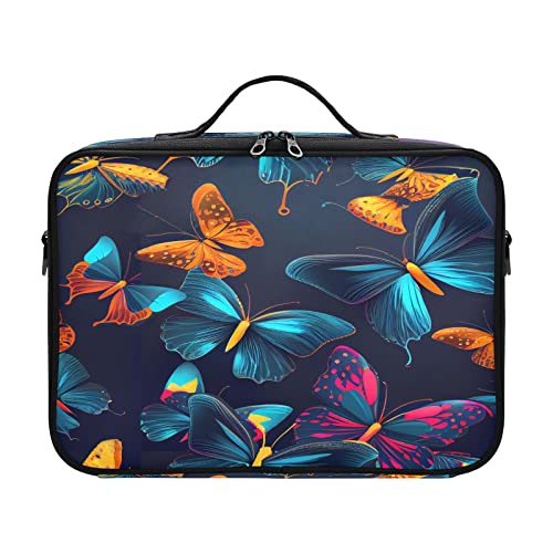 Bunte Schmetterlinge, schwarze Retro-Make-up-Tasche, große Kosmetiktasche, Make-up-Tasche, Reisen, Make-up, Aufbewahrungstasche, Bolsa Para Maquillaje de Viaje für Damen, Herren, Frau, Mutter, Kinder, von ZRWLUCKY