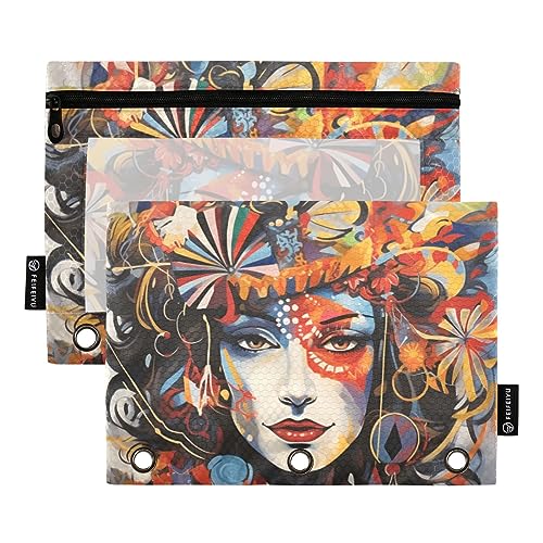 Carnival Joker 3 Ring Binders Pencil Case 2 pcs File Folders for Office Examination Zipper Stationery Bag von ZRWLUCKY