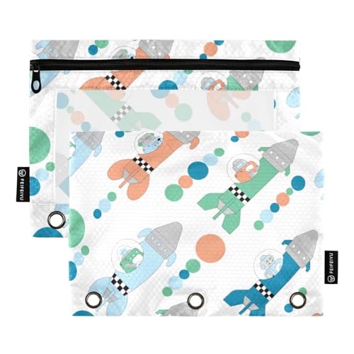 Cartoon Space 3 Ring Binders Pencil Case 2 pcs File Folders for Office Examination Zipper Stationery Bag von ZRWLUCKY