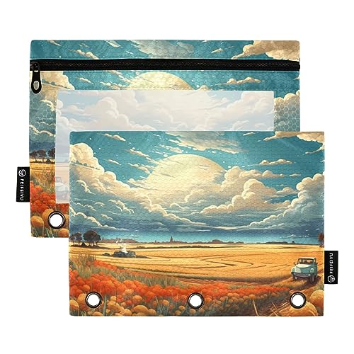 Collage Relief Illustration Orange 3 Ring Binders Pencil Case 2 pcs File Folders for Office Examination Zipper Stationery Bag von ZRWLUCKY
