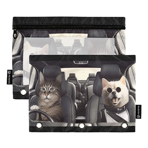 Driving Cats and Dogs 3 Ring Binders Pencil Case 2 pcs File Folders for Office Examination Zipper Stationery Bag von ZRWLUCKY