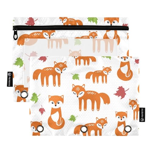 Fox Animal Forest Merry Christmas 3 Ring Binders Pencil Case 2 pcs File Folders for Office Examination Zipper Stationery Bag von ZRWLUCKY