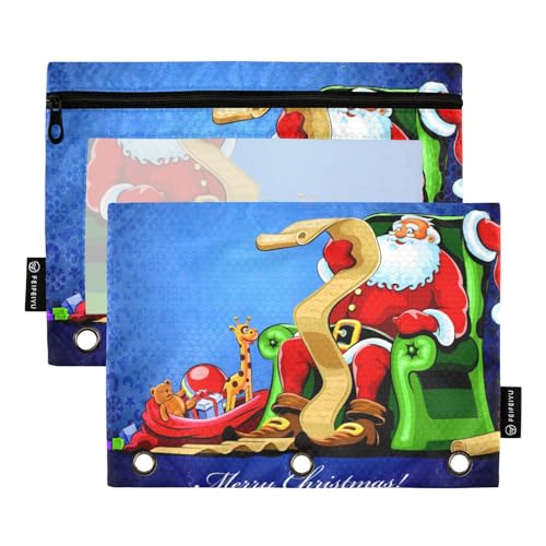 Frohe Weihnachten Blau Weihnachtsmann 3 Ring Binders Federmäppchen 2 stücke Datei Ordner für Büro Prüfung Reißverschluss Schreibwaren Tasche von ZRWLUCKY