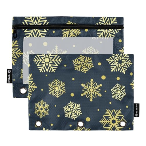 Golden Snowflakes Deep Blue Christmas 3 Ring Binders Pencil Case 2 pcs File Folders for Office Examination Zipper Stationery Bag von ZRWLUCKY