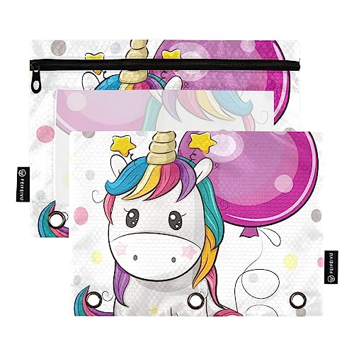 Grußkarte Nette Cartoon Einhorn Lila 3 Ring Ordner Federmäppchen 2 stücke Datei Ordner für Büro Prüfung Reißverschluss Schreibwaren Tasche von ZRWLUCKY