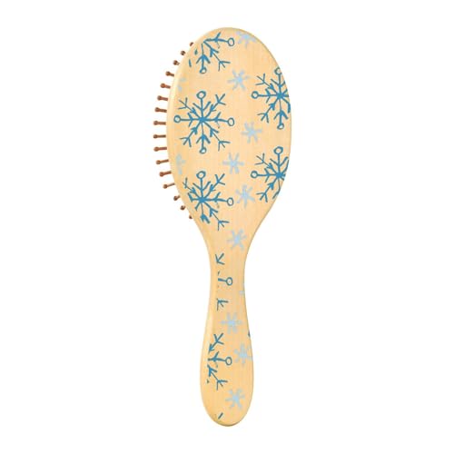 Haarbürste aus Holz, blaue Schneeflocken, Weihnachten, Holzpaddel-Haarbürste, Holzhaarbürste für Frauen, Massage-Haarbürste aus Holz von ZRWLUCKY
