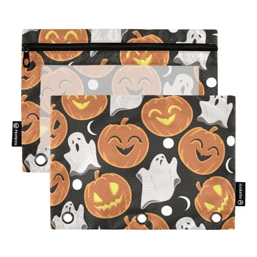 Halloween Happy Pumpkins Cute Ghost 3 Ring Binders Pencil Case 2 pcs File Folders for Office Examination Zipper Stationery Bag von ZRWLUCKY