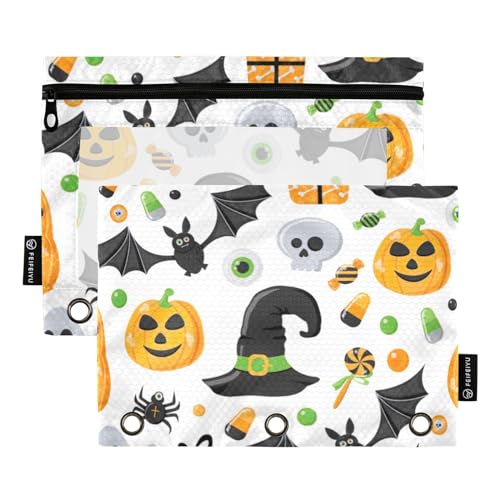 Halloween Kürbis Spinne Schädel Weiß 3 Ring Ordner Federmäppchen 2 stücke Datei Ordner für Büro Prüfung Reißverschluss Schreibwaren Tasche von ZRWLUCKY