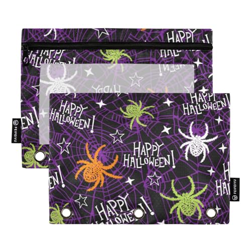 Halloween Spinnennetz 3 Ring Binders Pencil Case 2 pcs File Folders for Office Examination Zipper Stationery Bag von ZRWLUCKY