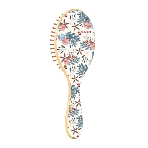 Holzhaarbürste Weihnachten Candy Star Anis Pflanze Blätter Paddelbürste für natürliches Haar Holzhaarbürsten für Frauen Holzmassagebürste von ZRWLUCKY