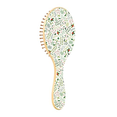 Holzhaarbürste Weihnachten Mistelzweig Blume grüne Blätter und Beeren Paddel Haarbürste für Frauen Holzbürste für Haar Haar Massage Bürste von ZRWLUCKY
