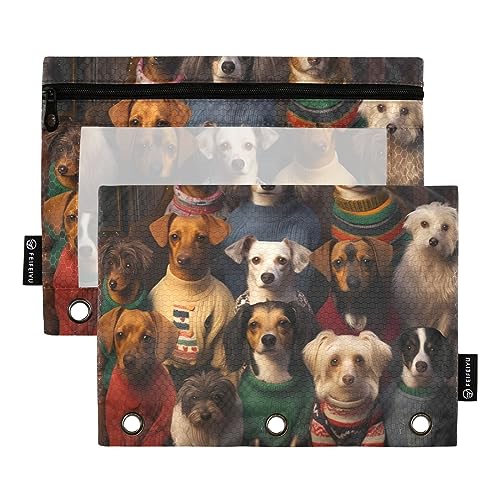 Hundefamilie Illustration 3 Ring Binders Federmäppchen 2 stücke Datei Ordner für Büro Prüfung Reißverschluss Schreibwaren Tasche von ZRWLUCKY