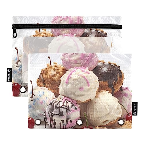 Ice Cream White Pink Chocolate Cherry 3 Ring Binders Pencil Case 2 pcs File Folders for Office Examination Zipper Stationery Bag von ZRWLUCKY