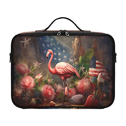 Independence Day American Flag and Flamingo Fairy womens cosmetic bag portable artist storage bag large make up bag makeup bag women cofres para guardar maquillaje for womens men men woman mom kids von ZRWLUCKY