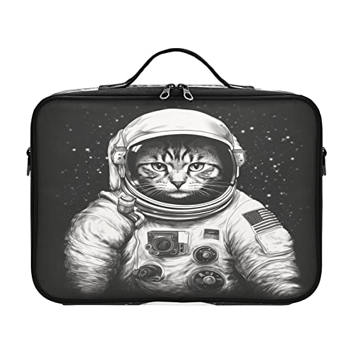 Independence Day Kosmetiktasche mit amerikanischer Flagge, Katze, Astronaut, Kulturbeutel, Reise-Toilettenartikel, Reisetasche mit Fächern, Make-up, Reise-Organizer, Bolsa Para, Hautpflege für Damen, von ZRWLUCKY