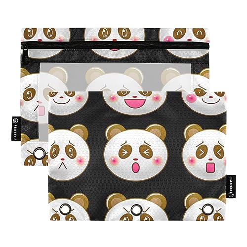 Kawaii Panda Expression 3 Ring Binders Pencil Case 2 pcs File Folders for Office Examination Zipper Stationery Bag von ZRWLUCKY