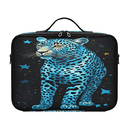 Kosmetiktasche mit Leopardenmuster und blauem Sternenhimmel, mit Reißverschluss, Kulturbeutel, Reise-Set, Make-up-Taschen, Damen, Make-up, Reisetasche, Cofres Para Guardar Maquillaje für Damen, von ZRWLUCKY