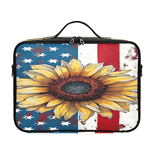 Kosmetiktasche mit amerikanischer Flagge, Sonnenblume, Unabhängigkeitstag, Reisetasche für Damen, Tasche mit Fächern, Damen, großes Fassungsvermögen, Make-up-Organizer, Kosmetiqueras, Pequenas Para von ZRWLUCKY