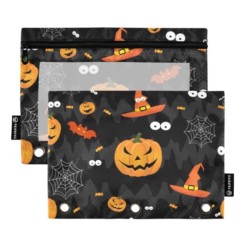 Kürbis Gruseliges Muster Halloween 3 Ring Binders Federmäppchen 2 Stück Aktenordner für Büro Prüfung Reißverschluss Schreibwaren Tasche von ZRWLUCKY