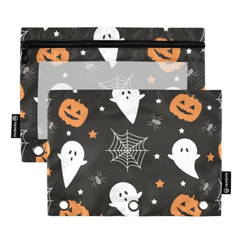 Kürbisse Halloween Geist Fledermaus schwarz 3 Ring Binders Federmäppchen 2 Stück Aktenordner für Büro Prüfung Reißverschluss Schreibwaren Tasche von ZRWLUCKY