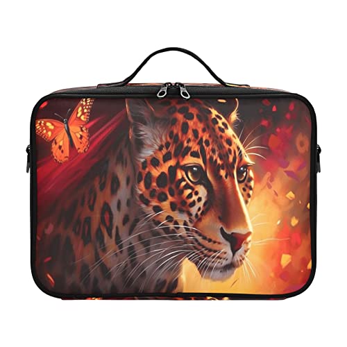 Kulturbeutel mit Schmetterlings-Flamme und Leoparden-Motiv, Reise-Kosmetik-Toilettenartikel, Reisetasche, Damen, Organizer, Make-up-Tasche, öffnet sich flach, Bolso de Maquillaje Para Ninas für Damen, von ZRWLUCKY