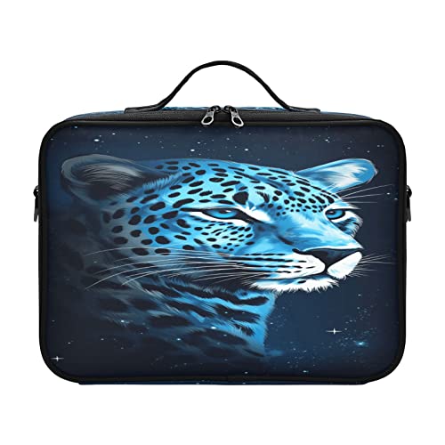 Leopard mit blauem Licht auf einem schwarzen Sternenhimmel, große Kosmetiktasche, Make-up-Taschen für Frauen, Make-up-Tasche, Geldbörse, Make-up-Organizer Bolsas de maquillaje para viajes für Frauen, von ZRWLUCKY