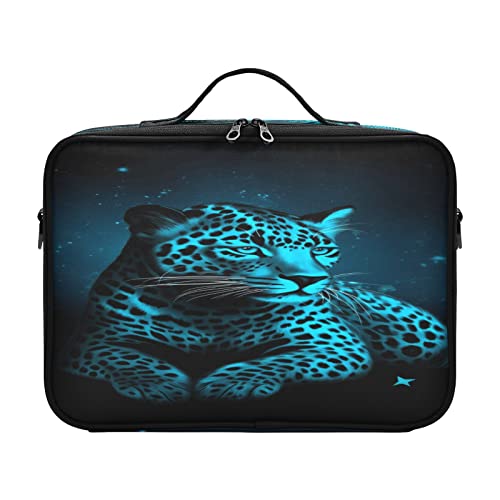 Leopard mit blauem Licht auf schwarzem Sternenhimmel, große Kapazität, Kosmetiktasche, Kulturbeutel, Reise-Set, Make-up-Tasche, Reise-Kosmetiktasche, Estuche Para Guardar Maquillaje für Damen, Herren, von ZRWLUCKY